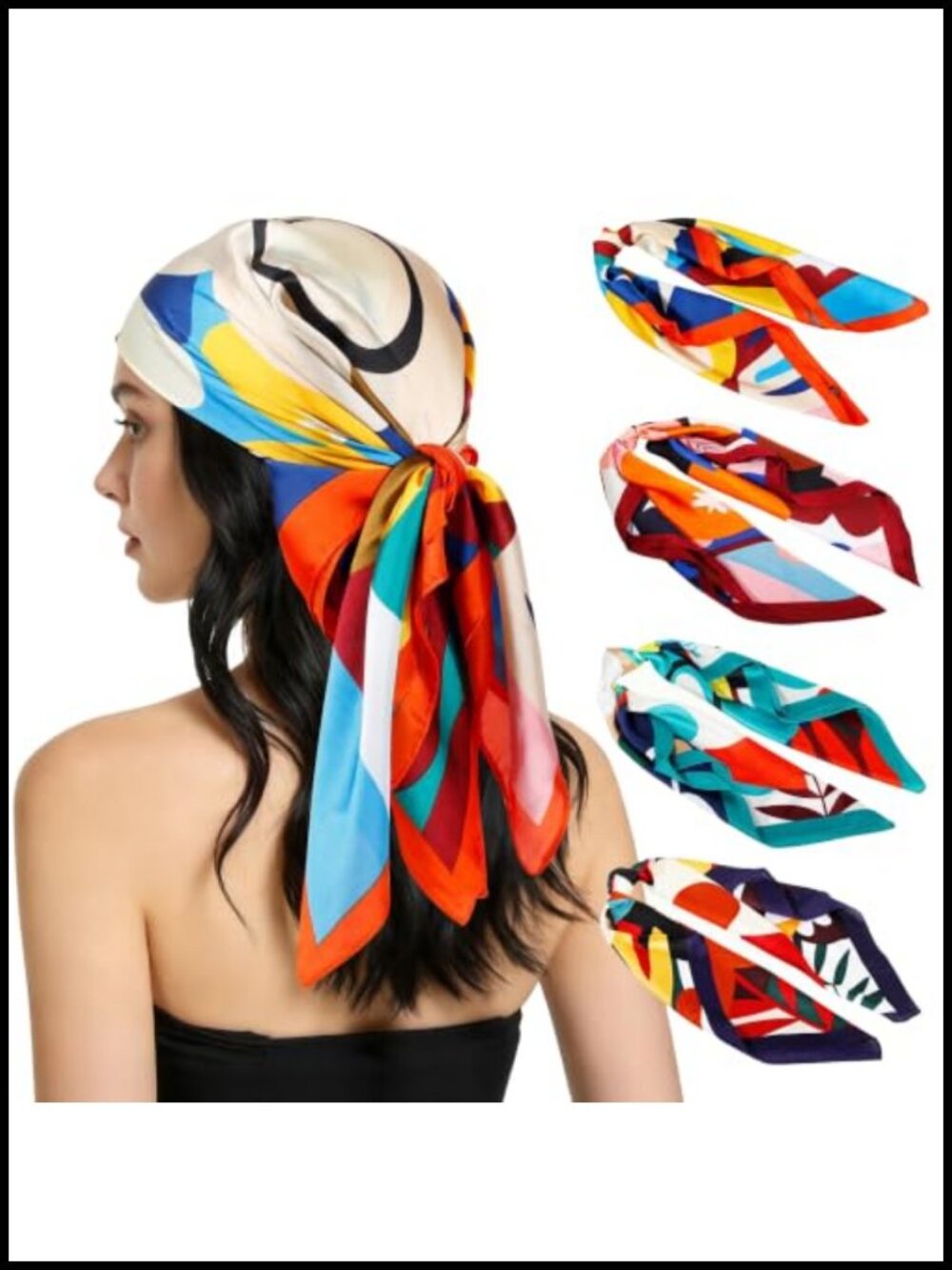 4 Pack Silk Hair Bandana Square Scarves 26 Inch Satin Head Scarf